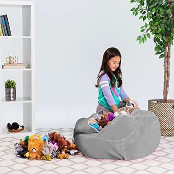 Posh Stuffable Kids Stuffed Animal Storage Bean Bag Chair Cover - Childrens Toy Organizer, Large 38" - Solid Gray
