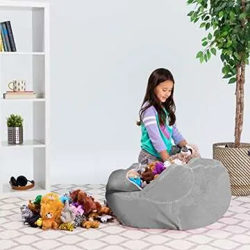 Posh Stuffable Kids Stuffed Animal Storage Bean Bag Chair Cover - Childrens Toy Organizer, Large 38" - Solid Gray