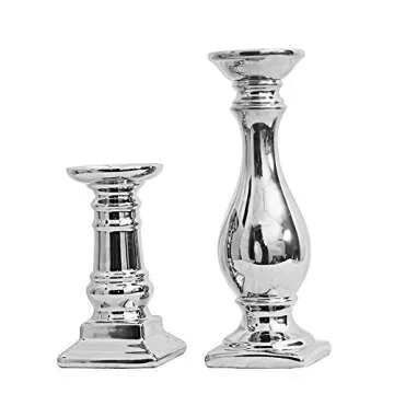 10 inch Silver Ceramic Decorative Pillar Candle Holder Stand Set Candlesticks Holder for Table