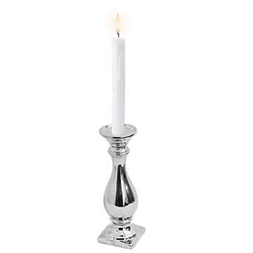 10 inch Silver Ceramic Decorative Pillar Candle Holder Stand Set Candlesticks Holder for Table