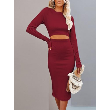 Elegant SHANZHEN Women's Cocktail Dress in Wine Red