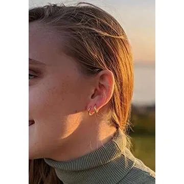 Small Gold Huggie Hoop Earrings Set Hypoallergenic Tiny Hoops for Cartilage Helix Tragus Lobes Hinged Sleeper Women Men Multiple Piercings (6/8/10/12mm Gold,4 Pairs)