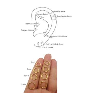 Small Gold Huggie Hoop Earrings Set Hypoallergenic Tiny Hoops for Cartilage Helix Tragus Lobes Hinged Sleeper Women Men Multiple Piercings (6/8/10/12mm Gold,4 Pairs)