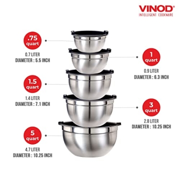 Vinod Cookware Heavy Duty Mixing Bowls Set with Lids
