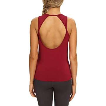 Mippo Womens Workout Tops Open Back Loose Fit Yoga Shirts Athletic Gym Tank Backless Tops Workout Clothes Wine Red XL
