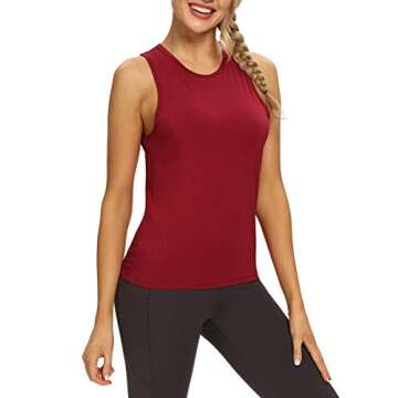 Mippo Womens Workout Tops Open Back Loose Fit Yoga Shirts Athletic Gym Tank Backless Tops Workout Clothes Wine Red XL