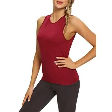 Mippo Womens Workout Tops Open Back Loose Fit Yoga Shirts Athletic Gym Tank Backless Tops Workout Clothes Wine Red XL