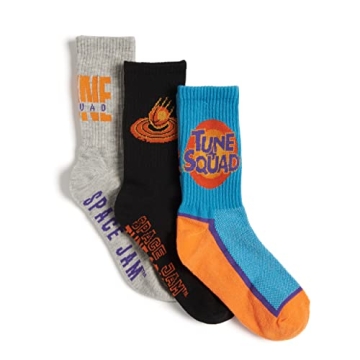 SPACE JAM Boys Space Jam 3 Pack Crew Casual Sock, Blue Aqua Multi, 9 11 US