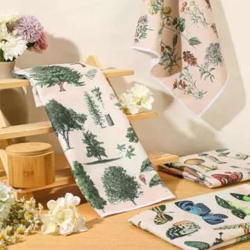 Kajaia 4 Pcs Summer Boho Kitchen Towels 16 x 24 Inch Vintage Dish Towels Modern Geometric Tea Hand Dishcloths Decorative Absorbent Dishcloths for Home Bathroom Gift(Multicolor,Mushroom)