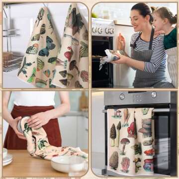 Kajaia 4 Pcs Summer Boho Kitchen Towels 16 x 24 Inch Vintage Dish Towels Modern Geometric Tea Hand Dishcloths Decorative Absorbent Dishcloths for Home Bathroom Gift(Multicolor,Mushroom)