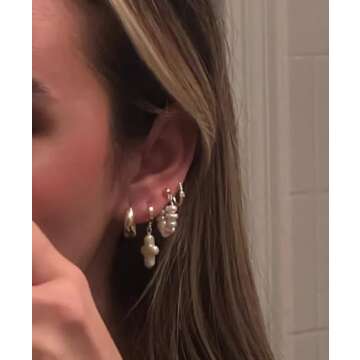 Iutymu Nature Freshwater Pearl Cross Earrings Elegant Christian Pearl Jewelry, Beachy Pearl Jewelry, Cross Pearl Earrings, Baroque Pearl Earrings (Gold)