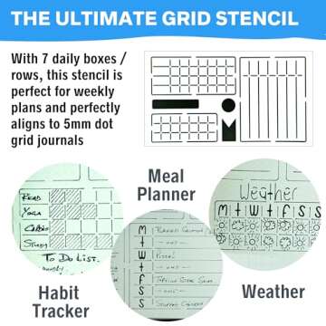 Ultimate Productivity Journal Stencil Set - Custom-Designed Supplies for Bullet Dotted Journal Planners, DIY Templates to Create Calendars, Lists, Letters, Numbers, Habit Trackers by Sunny Streak