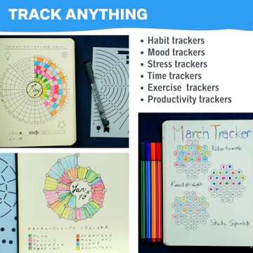 Ultimate Productivity Journal Stencil Set - Custom-Designed Supplies for Bullet Dotted Journal Planners, DIY Templates to Create Calendars, Lists, Letters, Numbers, Habit Trackers by Sunny Streak