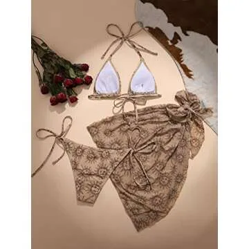 SOLY HUX Women’s 3 Piece Swimsuits Print Halter Triangle Tie Side Bikini Bathing Suit with Cover U...