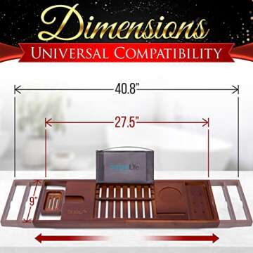 SereneLife Bamboo Bathtub Caddy with Luxury Gift Box and Red Gifting Ribbon Extendable & Adjustable Tray with Device/Book Holder with Removable Trays for Bath Accessories (Stain Brown)