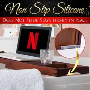 SereneLife Bamboo Bathtub Caddy with Luxury Gift Box and Red Gifting Ribbon Extendable & Adjustable Tray with Device/Book Holder with Removable Trays for Bath Accessories (Stain Brown)