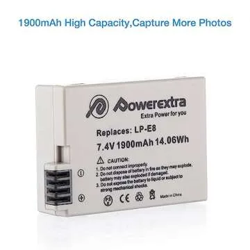 Powerextra LP E8 Battery Pack for Canon Cameras - 2-Pack