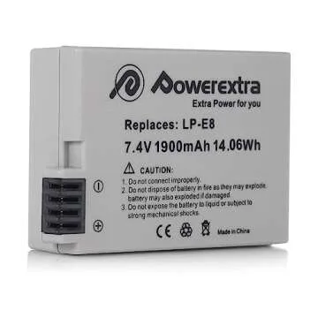 Powerextra LP E8 Battery Pack for Canon Cameras - 2-Pack