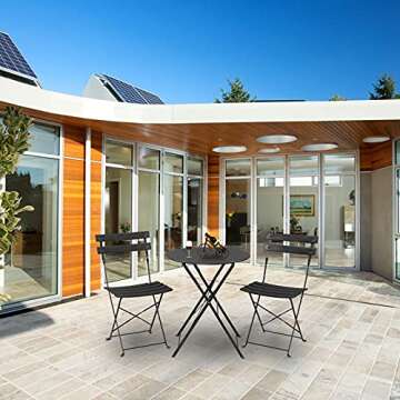 VINGLI Steel Patio Bistro Set, 3 Piece Folding Outdoor Patio Furniture Sets, Folding Patio Round Table and Chairs (Black)