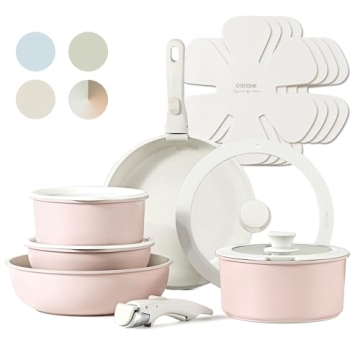 CAROTE 15pcs Nonstick Cookware Set - Space-Saving & Stylish