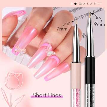 Makartt Nail Art Brushes: 7/9/11mm Thin Liner Brush Set with Shiny Diamond Handle & Caps, 3Pcs Gel Nail Painting Brush Nail Drawing Brushes for Nail Painting 3d Gel Nail Art French Tips Home DIY Use
