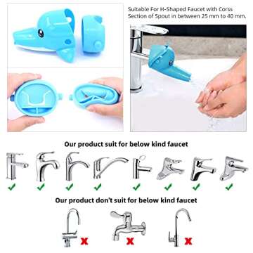 Rustark 3Pcs Cartoon Faucet Extender Sink Handle Extender for Toddler, Baby, Children Safe and Fun Hand-Washing Solution (Set of 3, Yellow Duck, Pink Elephant, Blue Dolphin)