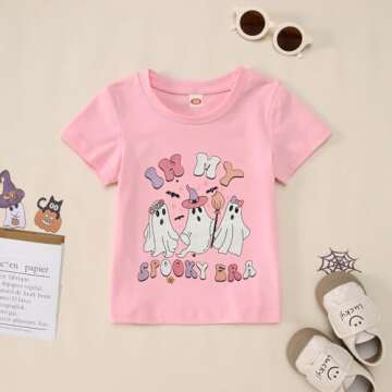 GLlGLITTR Toddler Baby Girl Halloween Shirt in My Spooky Era Ghost Tshirt Spooky Season Short Sleeve Tee Top Kid Fall Clothes(Pink3,18-24Months)
