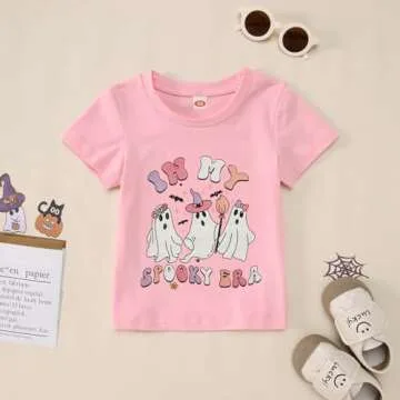 GLlGLITTR Toddler Baby Girl Halloween Shirt in My Spooky Era Ghost Tshirt Spooky Season Short Sleeve Tee Top Kid Fall Clothes(Pink3,18-24Months)