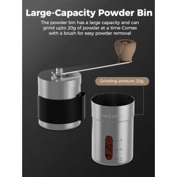 SimCoker Manual Coffee Grinder,Ceramic Burr Hand Coffee Grinder for Espresso,Adjustable Grind Setting,Portable Coffee Bean Grinder for Home,Office,Travelling,304 Stainless Steel