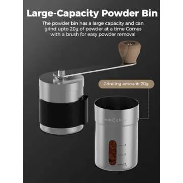 SimCoker Manual Coffee Grinder,Ceramic Burr Hand Coffee Grinder for Espresso,Adjustable Grind Setting,Portable Coffee Bean Grinder for Home,Office,Travelling,304 Stainless Steel