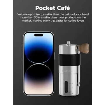 SimCoker Manual Coffee Grinder,Ceramic Burr Hand Coffee Grinder for Espresso,Adjustable Grind Setting,Portable Coffee Bean Grinder for Home,Office,Travelling,304 Stainless Steel