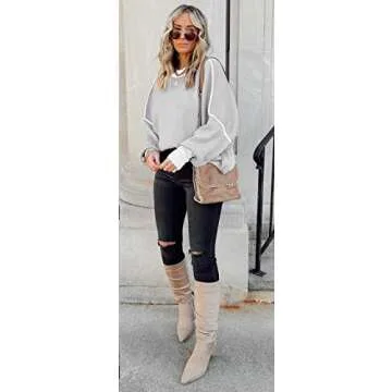 ETCYY Womens Oversized Sweaters Fall 2025 Fashion Clothes Trendy Batwing Sleeve Colorblock Striped Knit Pullover Tops,Grey,Medium