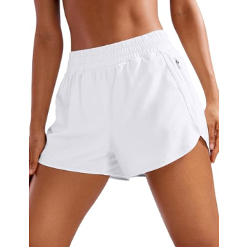 CRZ YOGA Women's High Waisted Running Shorts Mesh Liner - 3'' Dolphin Quick Dry Athletic Gym Track W...