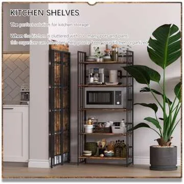 4NM No-Assembly 5 Tiers Folding Bookshelf Storage Shelves Vintage Bookcase Standing Racks Study Organizer Home Office - Rustic Brown and Black