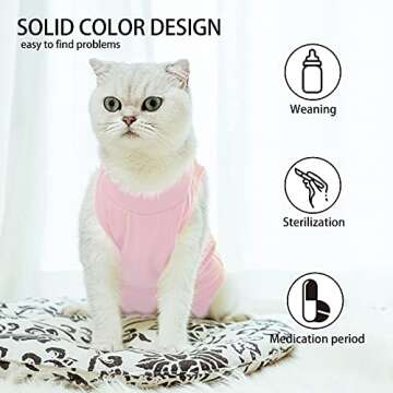 TORJOY Kitten Onesies,Cat Recovery Suit for Abdominal Wounds or Skin Diseases,After Surgery Wear Anti Licking Wounds,Breathable E-Collar Alternative for Cat Pink S