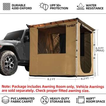 SAMOUT Vehicle Awning Room 8.2' x 8.2' Rip-Stop 420D Oxford Side Awning Changing Room with PVC Floor, Waterproof & Wind Resistance, Easy Setup Design (Room Only)