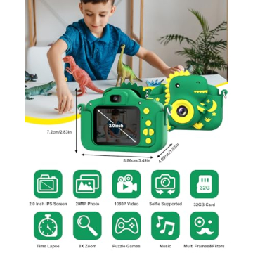 Kids Dinosaur Camera for Ages 3-12 - HD Selfie Gift