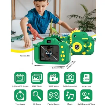 Kids Dinosaur Camera for Ages 3-12 - HD Selfie Gift