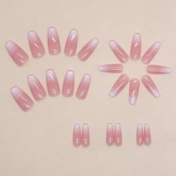 Hkanlre Bling Coffin Press on Nails Fake Nails Tips Full Cover Medium False Gradient Nails for Women...