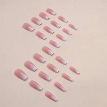 Hkanlre Bling Coffin Press on Nails Fake Nails Tips Full Cover Medium False Gradient Nails for Women and Girls 24PCS (Coffin pink)