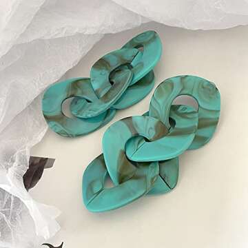 Exaggerated Acrylic Dangle Earring Jewelry for Women Irregular Circle Pendant Drop Resin Earrings (Green)