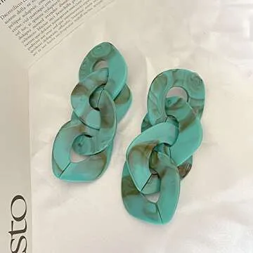 Exaggerated Acrylic Dangle Earring Jewelry for Women Irregular Circle Pendant Drop Resin Earrings (Green)