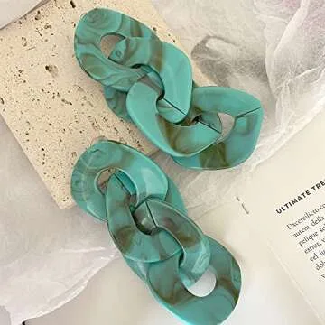 Exaggerated Acrylic Dangle Earring Jewelry for Women Irregular Circle Pendant Drop Resin Earrings (Green)