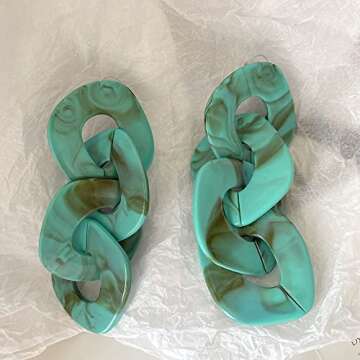 Exaggerated Acrylic Dangle Earring Jewelry for Women Irregular Circle Pendant Drop Resin Earrings (Green)