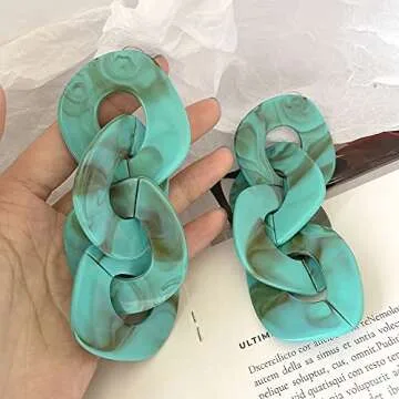 Exaggerated Acrylic Dangle Earring Jewelry for Women Irregular Circle Pendant Drop Resin Earrings (Green)