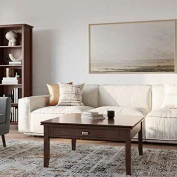 SIMPLIHOME Artisan SOLID WOOD 36 Inch Wide Transitional Square Coffee Table in Russet Brown, For the...