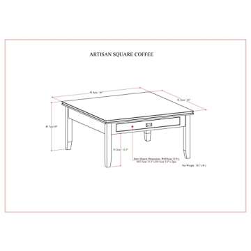 SIMPLIHOME Artisan SOLID WOOD 36 Inch Wide Transitional Square Coffee Table in Russet Brown, For the Living Room and Family Room