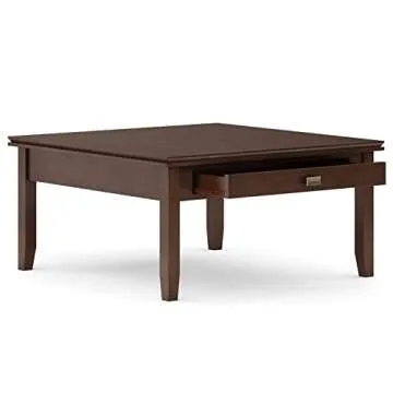 SIMPLIHOME Artisan SOLID WOOD 36 Inch Wide Transitional Square Coffee Table in Russet Brown, For the Living Room and Family Room