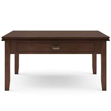 SIMPLIHOME Artisan SOLID WOOD 36 Inch Wide Transitional Square Coffee Table in Russet Brown, For the Living Room and Family Room