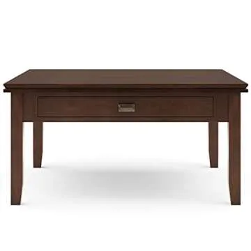 SIMPLIHOME Artisan SOLID WOOD 36 Inch Wide Transitional Square Coffee Table in Russet Brown, For the Living Room and Family Room